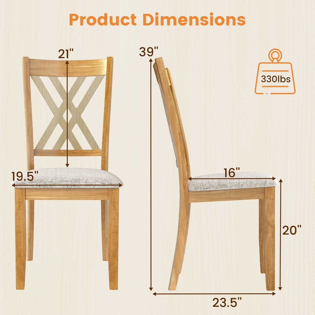 Linen Upholstered Wooden Dining Chair Set of 4 with Rubber Wood Frame