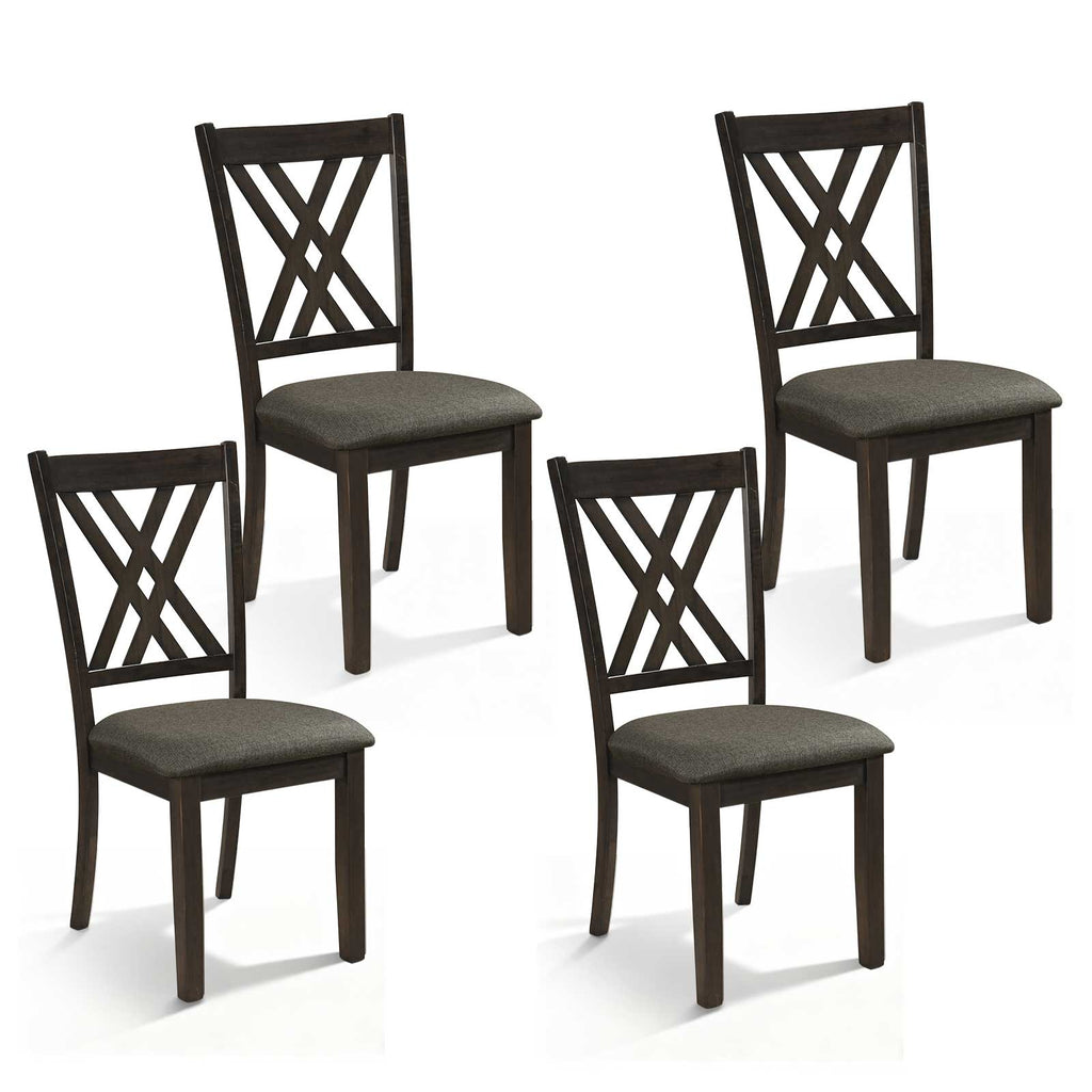 Linen Upholstered Wooden Dining Chair Set of 4 with Rubber Wood Frame
