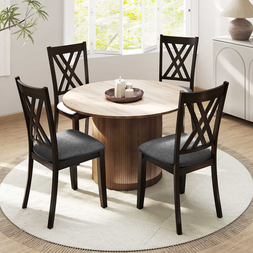 Linen Upholstered Wooden Dining Chair Set of 4 with Rubber Wood Frame