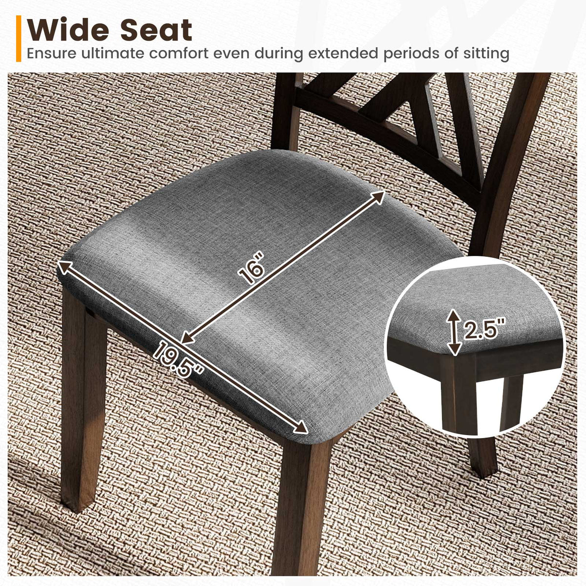 Linen Upholstered Wooden Dining Chair Set of 4 with Rubber Wood Frame