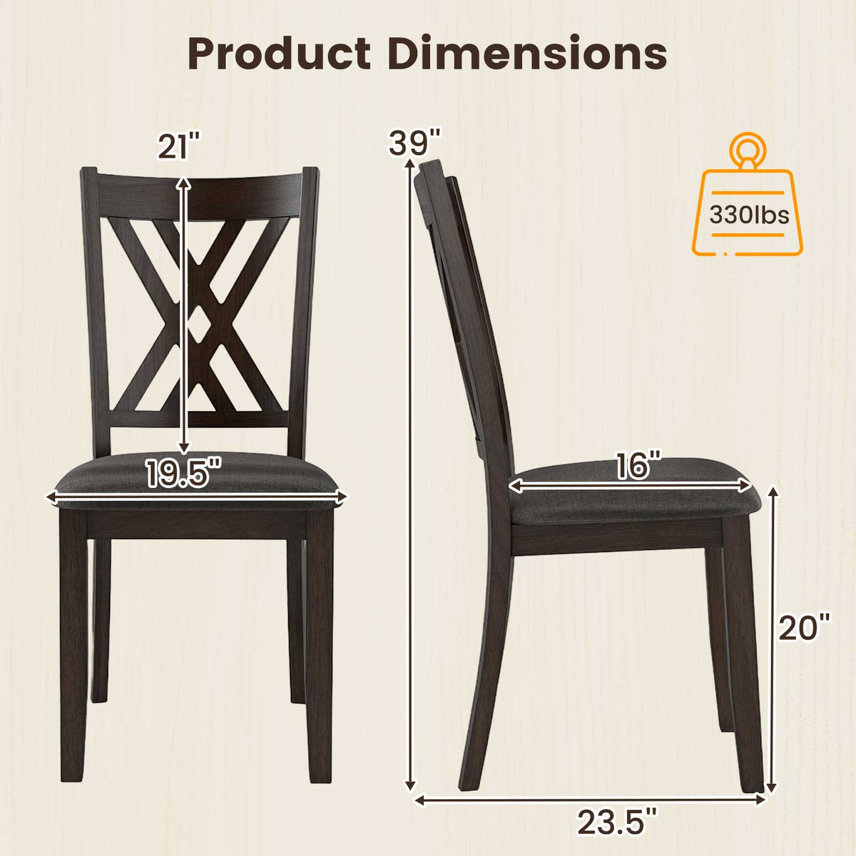 Linen Upholstered Wooden Dining Chair Set of 4 with Rubber Wood Frame