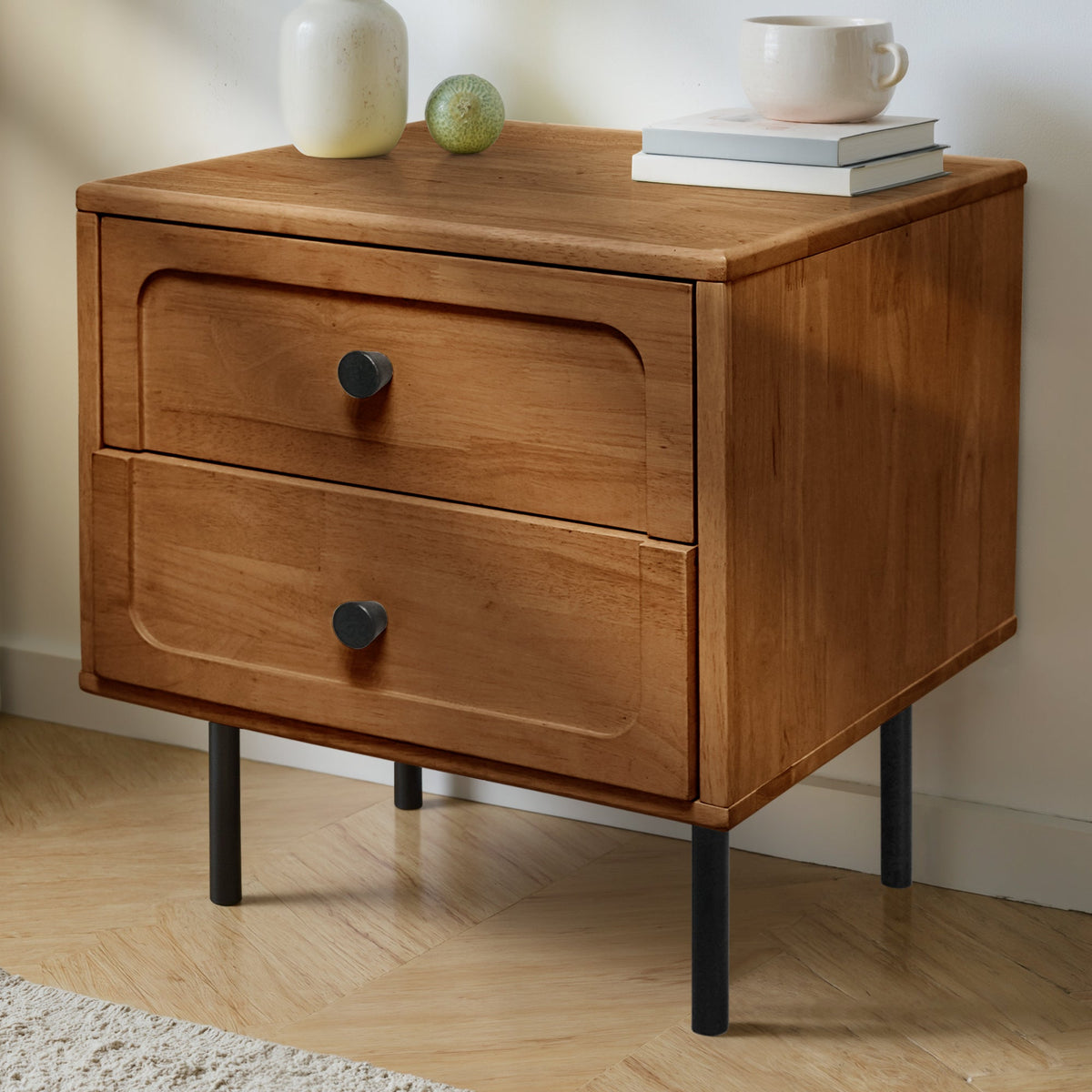 Savana Two Drawers Solid Wood Nightstand