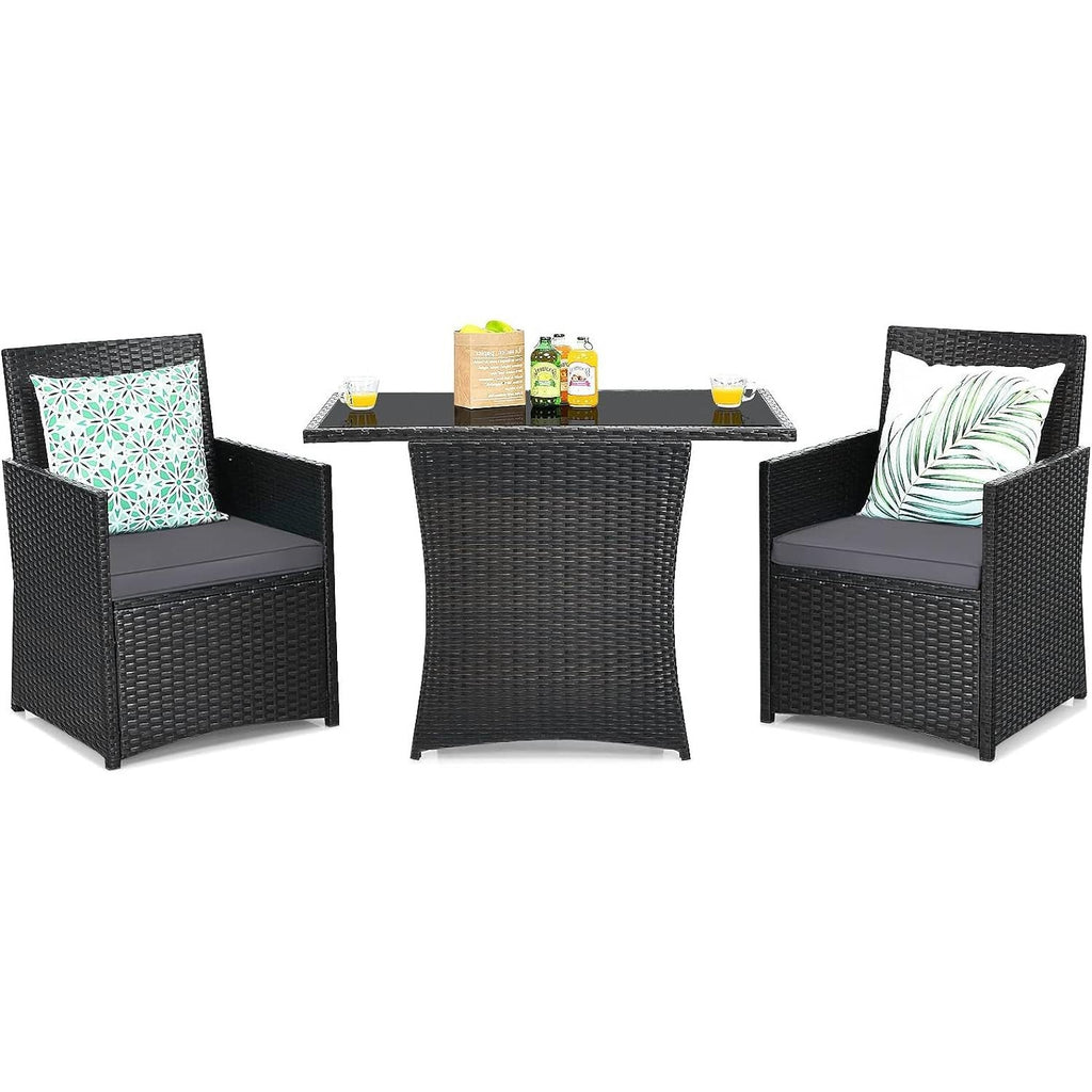 3-Piece Patio Furniture Bistro Dining Set in Brown Grey PE Rattan