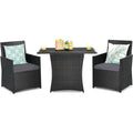 3-Piece Patio Furniture Bistro Dining Set in Brown Grey PE Rattan