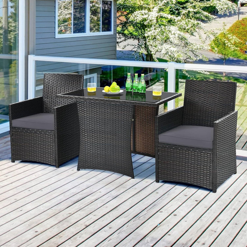 3-Piece Patio Furniture Bistro Dining Set in Brown Grey PE Rattan
