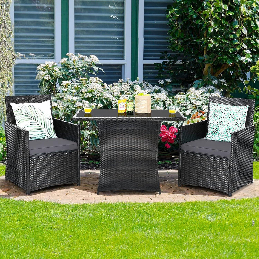 3-Piece Patio Furniture Bistro Dining Set in Brown Grey PE Rattan