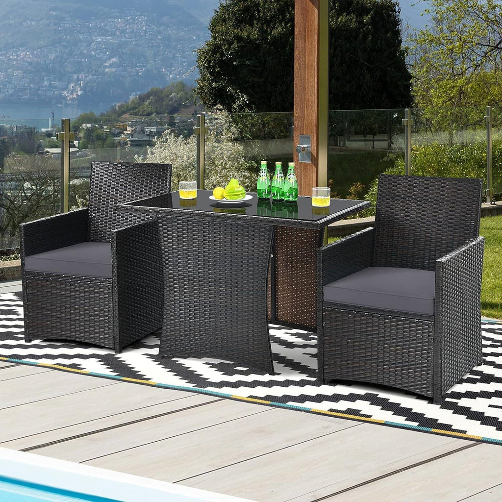3-Piece Patio Furniture Bistro Dining Set in Brown Grey PE Rattan