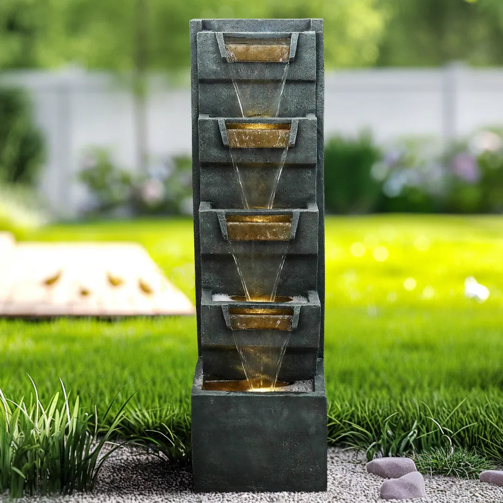 Resin Geometric Outdoor Wall Fountain 39 Inch LED