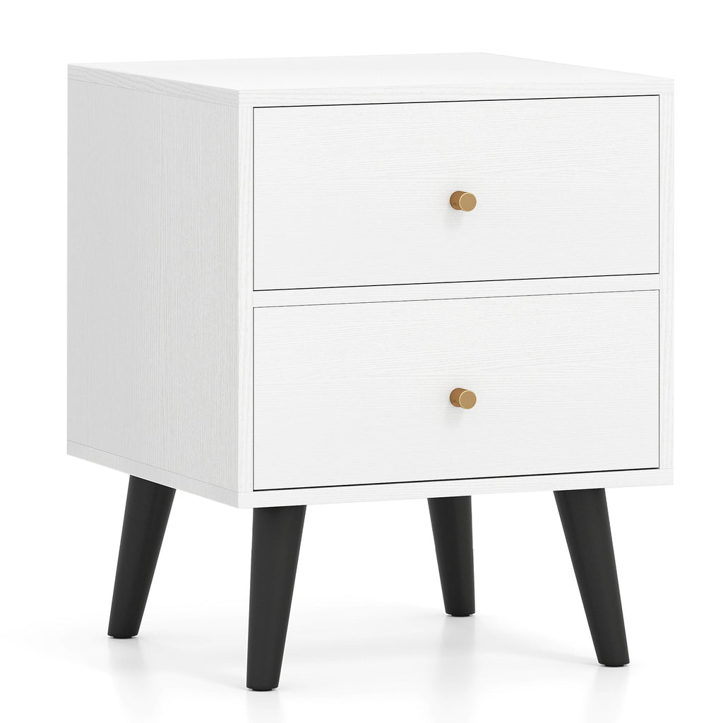 Mid Century Modern Bedside Table Nightstand with Golden Knobs and Raised Support Legs