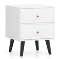 Mid Century Modern Bedside Table Nightstand with Golden Knobs and Raised Support Legs