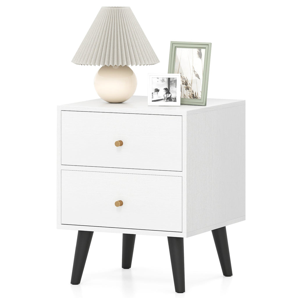 Mid Century Modern Bedside Table Nightstand with Golden Knobs and Raised Support Legs