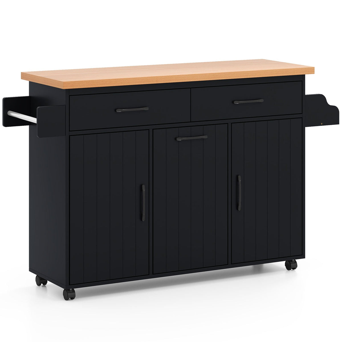 Mobile Kitchen Island Table with Trash Bag Storage