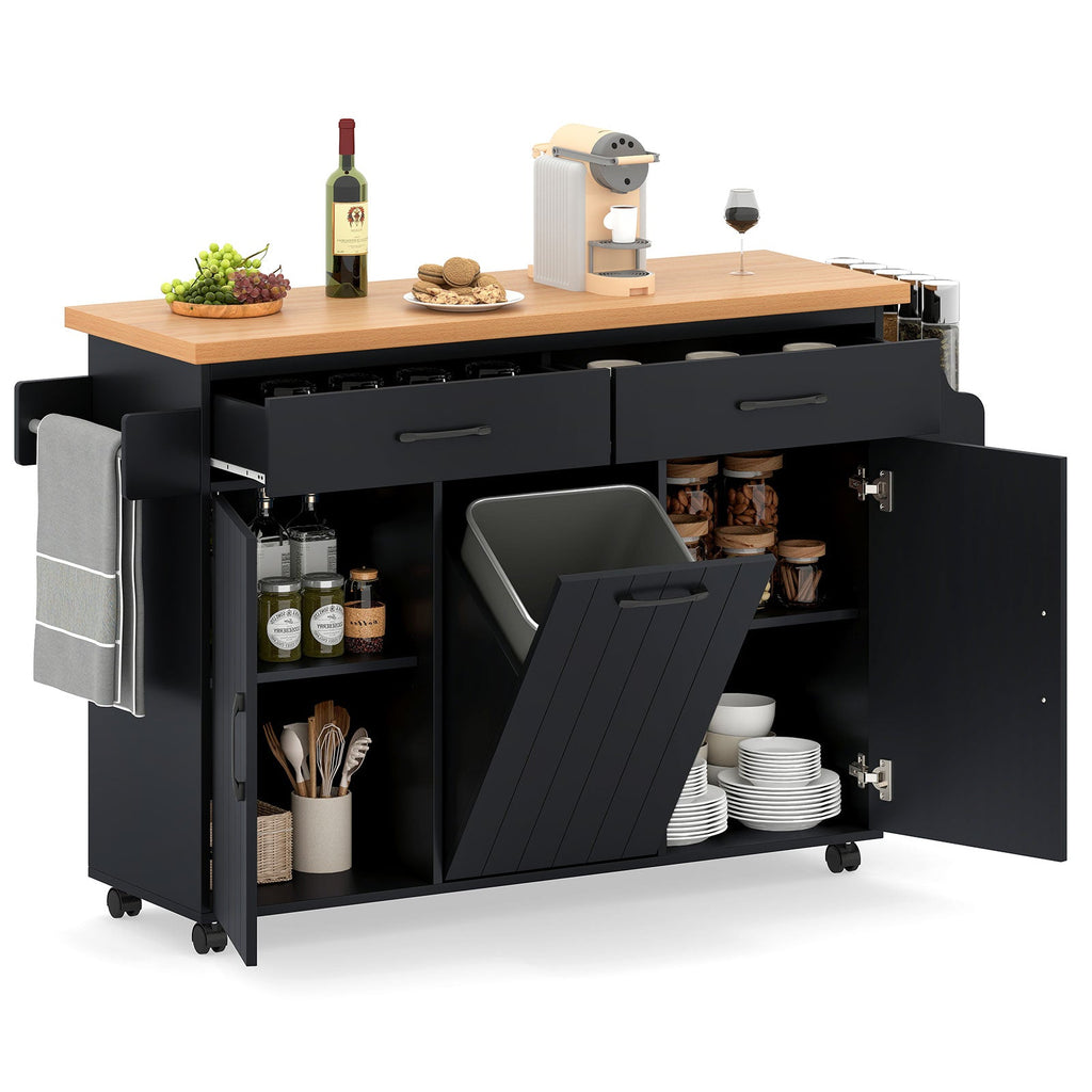 Mobile Kitchen Island Table with Trash Bag Storage