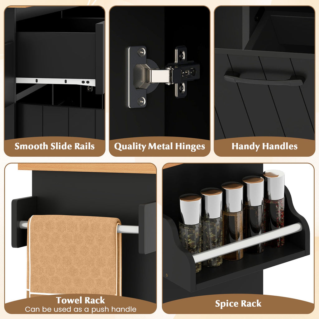 Mobile Kitchen Island Table with Trash Bag Storage