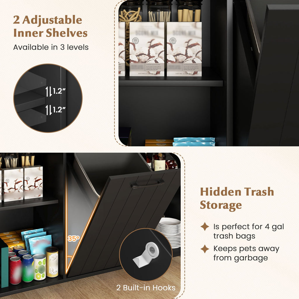 Mobile Kitchen Island Table with Trash Bag Storage