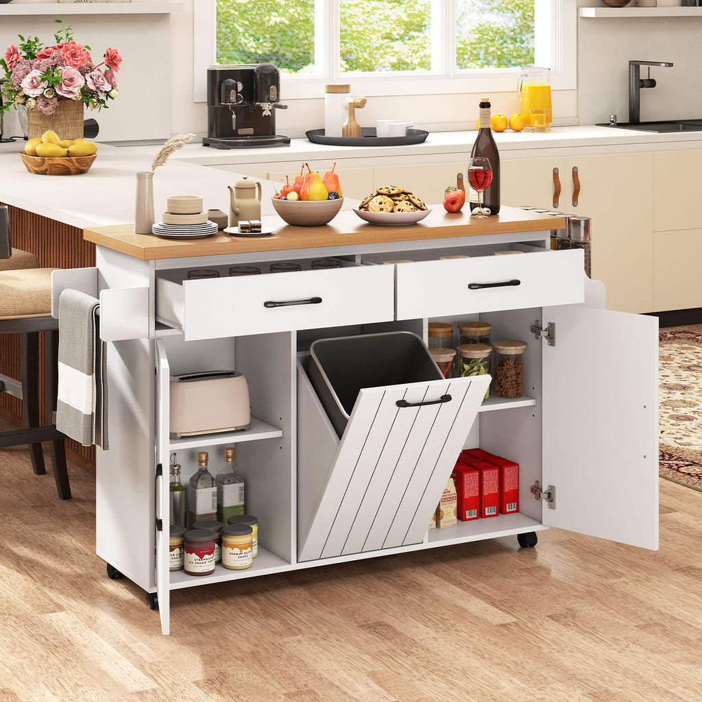 Mobile Kitchen Island Table with Trash Bag Storage