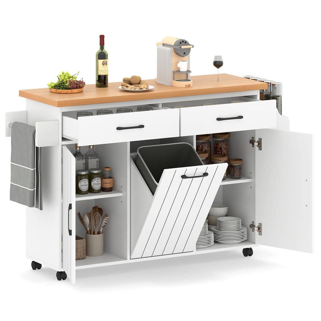 Mobile Kitchen Island Table with Trash Bag Storage