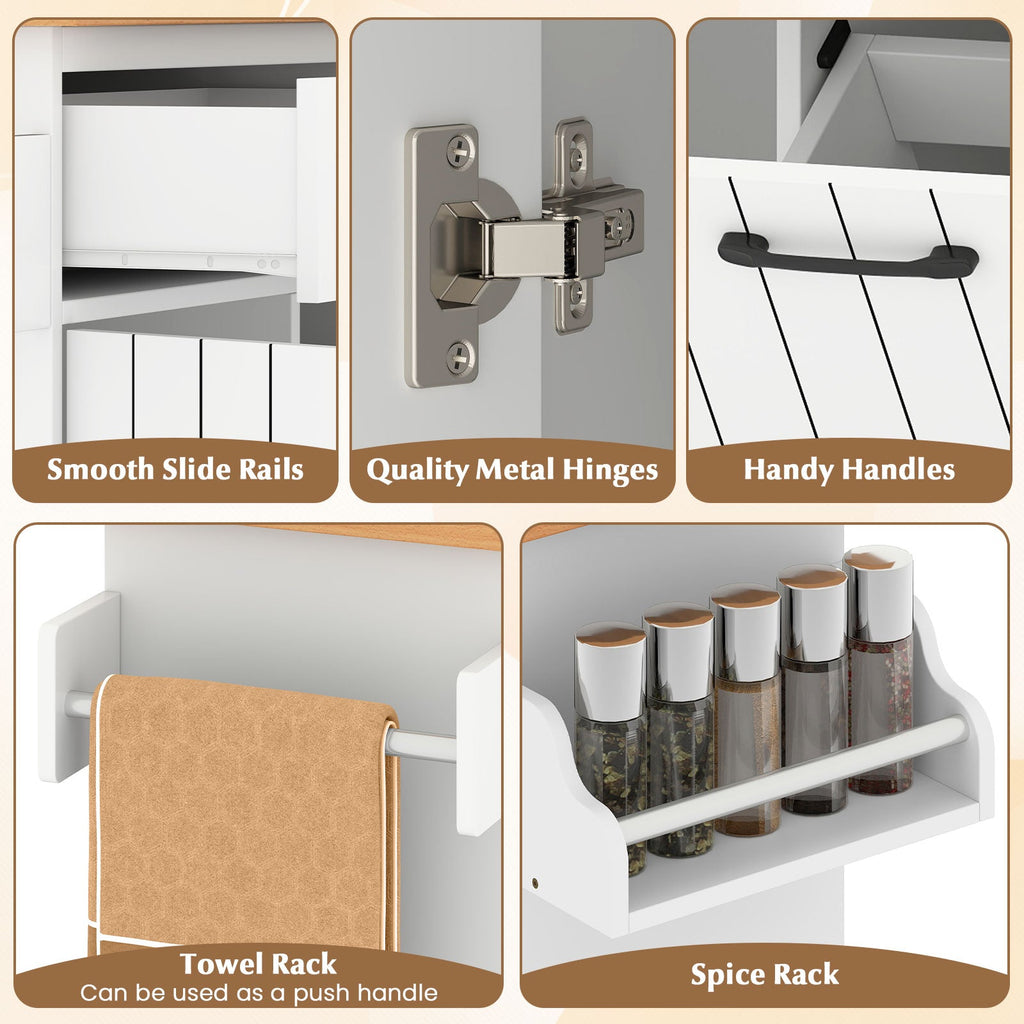 Mobile Kitchen Island Table with Trash Bag Storage