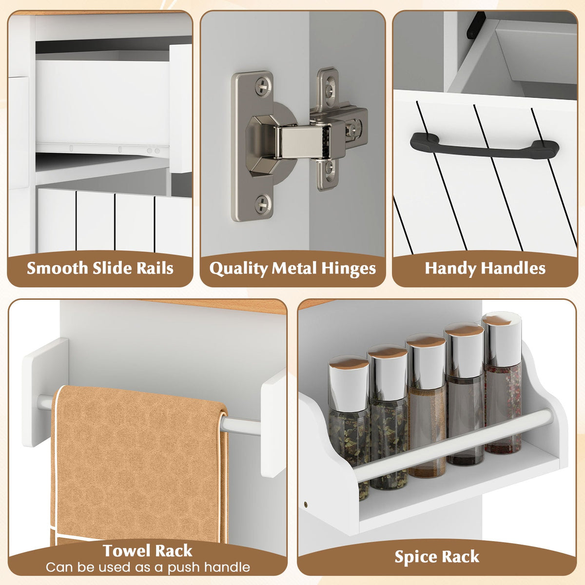 Mobile Kitchen Island Table with Trash Bag Storage