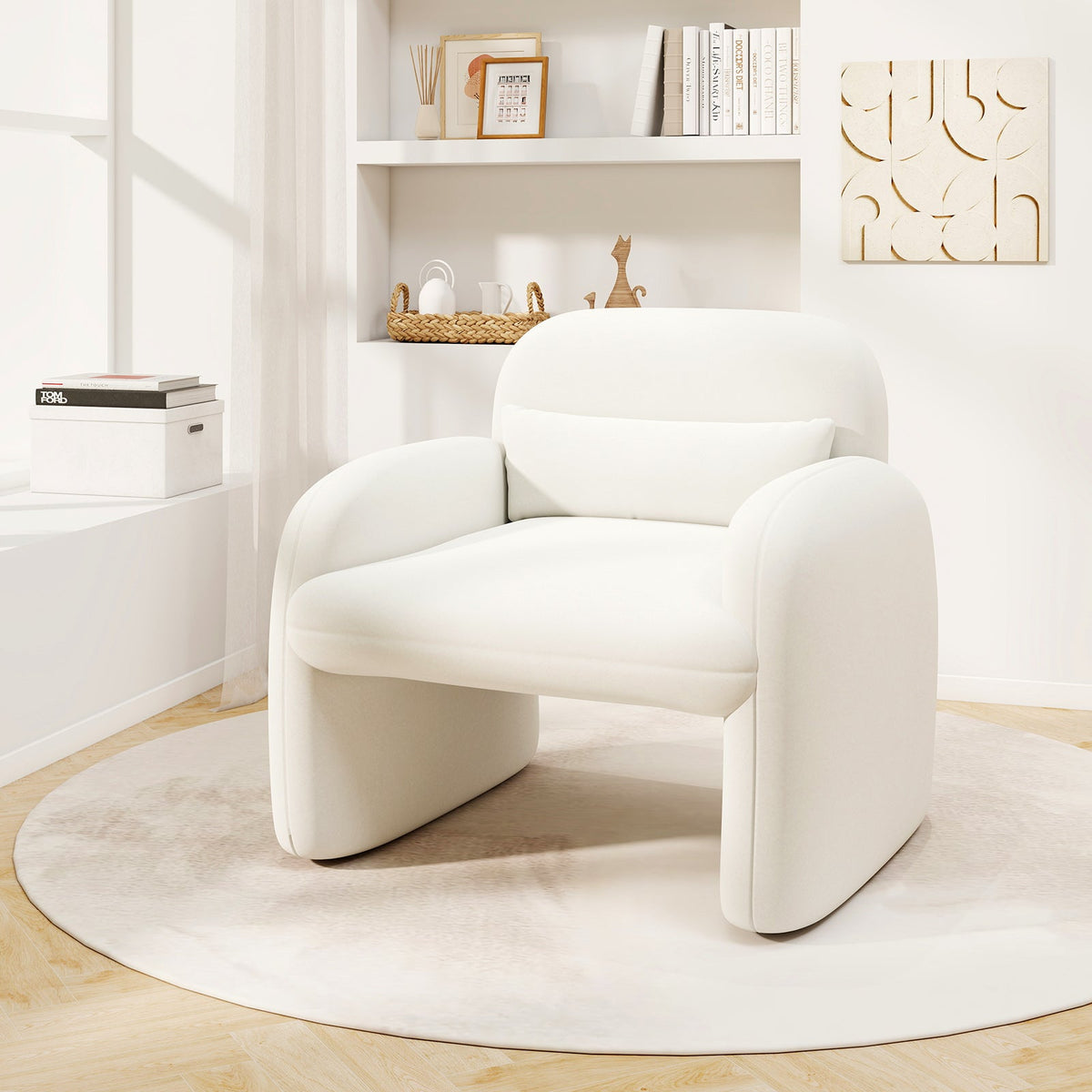 Modern Accent Chair with Waist Pillow and Armrests