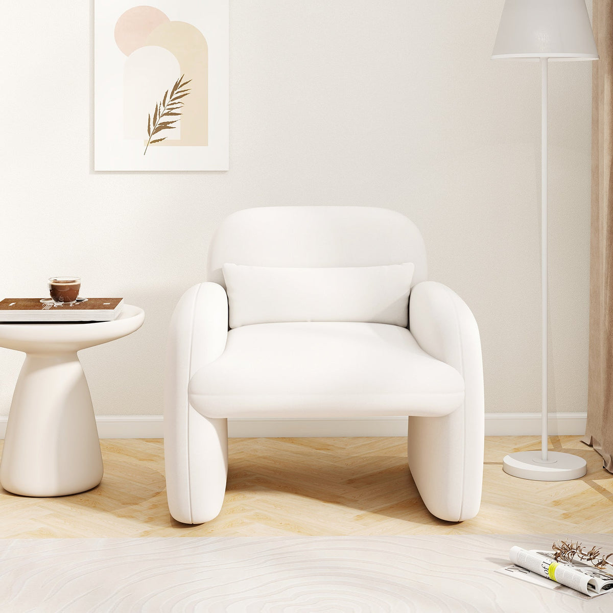 Modern Accent Chair with Waist Pillow and Armrests
