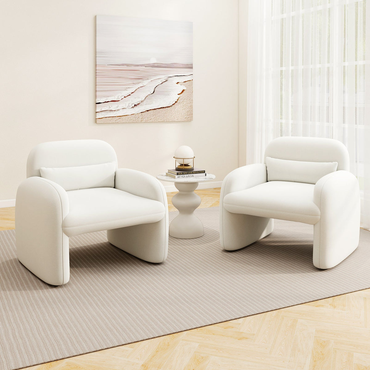 Modern Accent Chair with Waist Pillow and Armrests