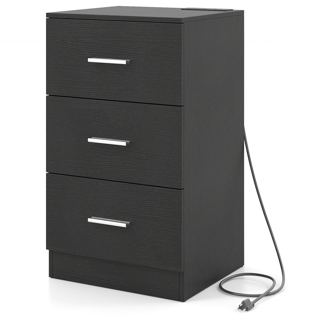 Nightstand with Charging Station End Table with 3 Storage Drawers Bedside Table