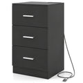 Nightstand with Charging Station End Table with 3 Storage Drawers Bedside Table