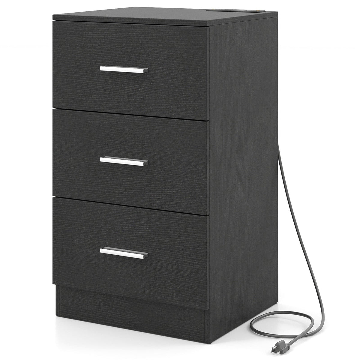 Nightstand with Charging Station End Table with 3 Storage Drawers Bedside Table