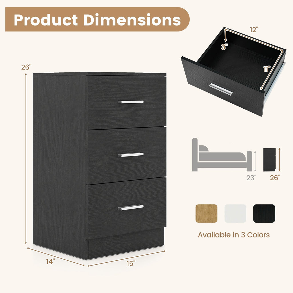 Nightstand with Charging Station End Table with 3 Storage Drawers Bedside Table