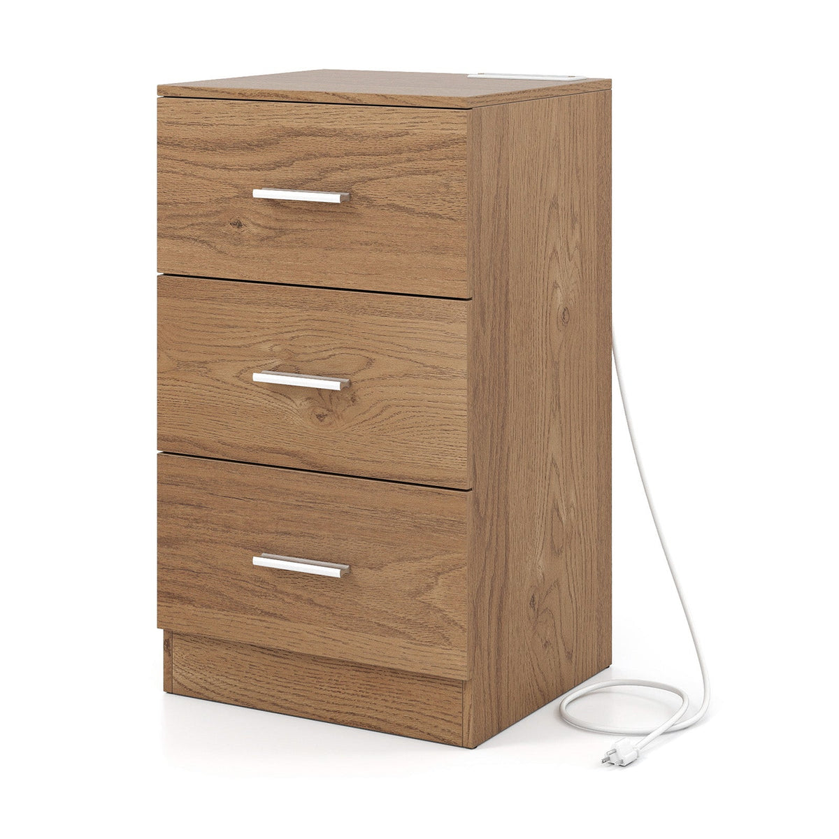 Nightstand with Charging Station End Table with 3 Storage Drawers Bedside Table