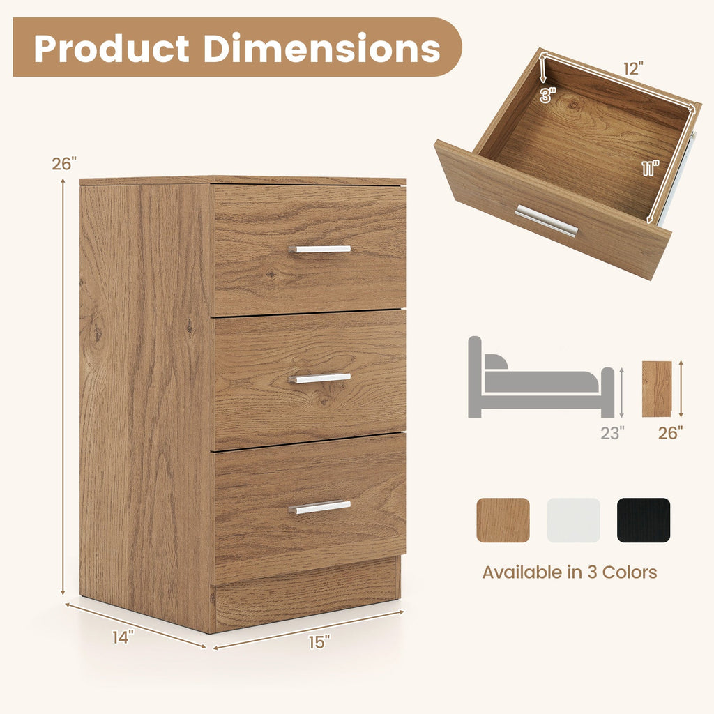 Nightstand with Charging Station End Table with 3 Storage Drawers Bedside Table