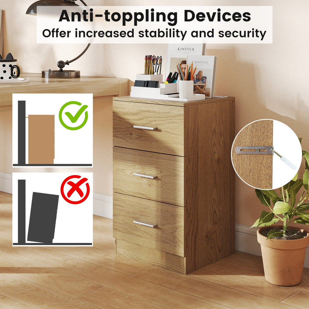 Nightstand with Charging Station End Table with 3 Storage Drawers Bedside Table