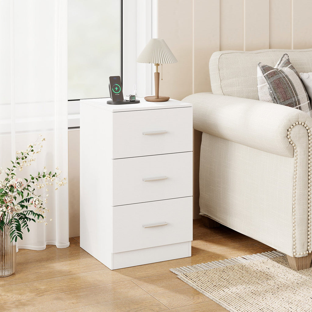 Nightstand with Charging Station End Table with 3 Storage Drawers Bedside Table