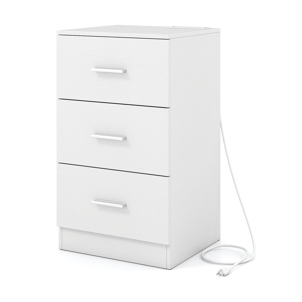 Nightstand with Charging Station End Table with 3 Storage Drawers Bedside Table