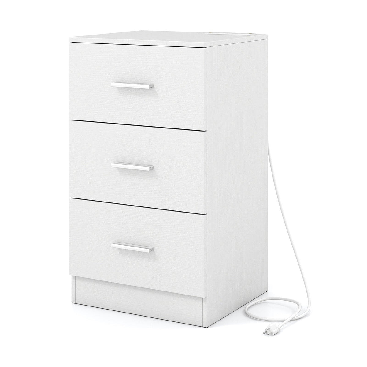 Nightstand with Charging Station End Table with 3 Storage Drawers Bedside Table