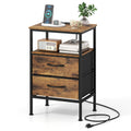 Nightstand with Charging Station 24.5 inch Modern Bedside Table with 2 Fabric Drawers