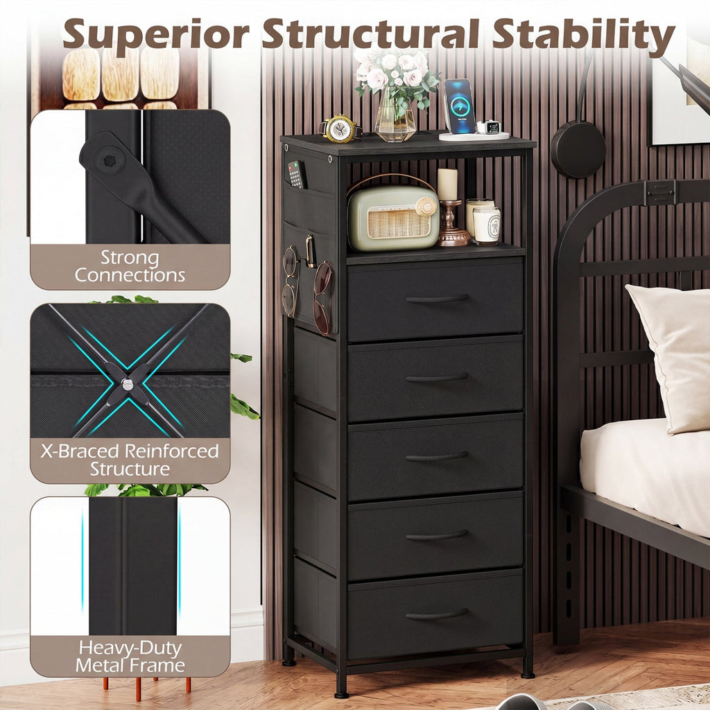 Nightstand with Integrated Charging Station 39 Inches Modern Bedside Table