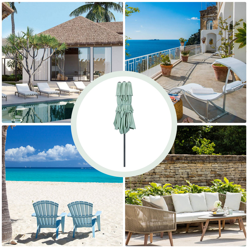 15ft Large Patio Umbrella, 3-Tiers Outdoor Double-Sided Rectangle