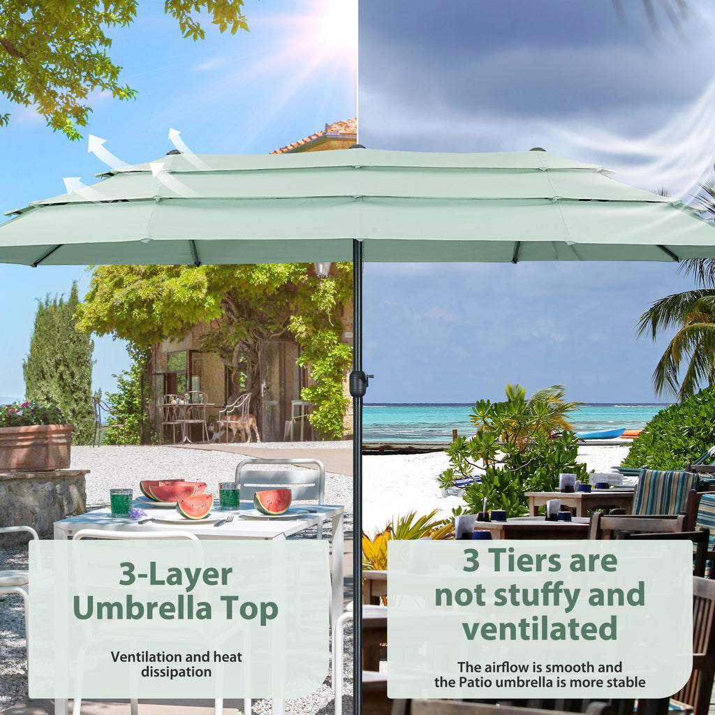 15ft Large Patio Umbrella, 3-Tiers Outdoor Double-Sided Rectangle