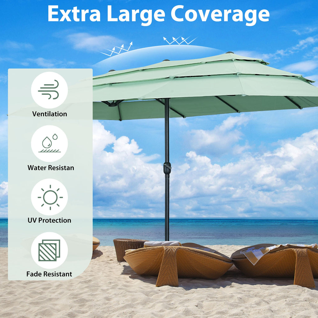 15ft Large Patio Umbrella, 3-Tiers Outdoor Double-Sided Rectangle