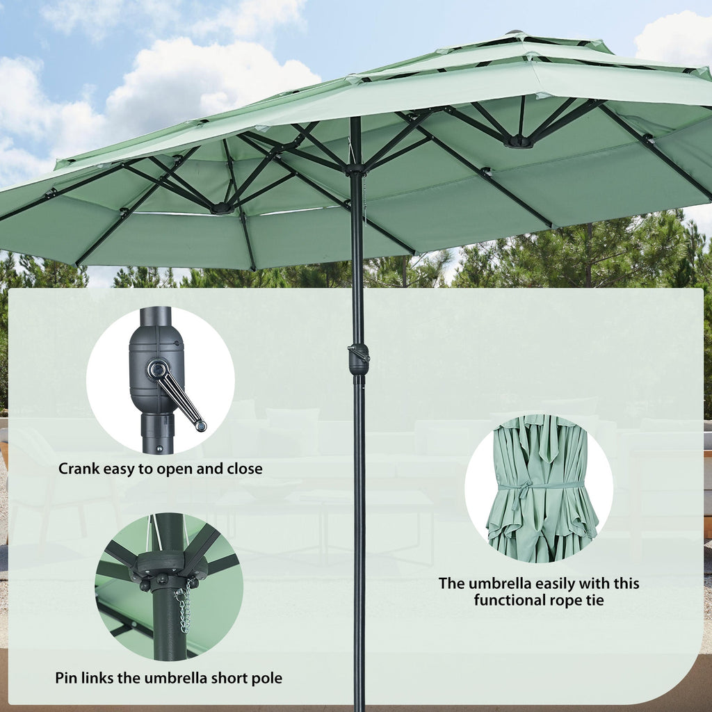 15ft Large Patio Umbrella, 3-Tiers Outdoor Double-Sided Rectangle
