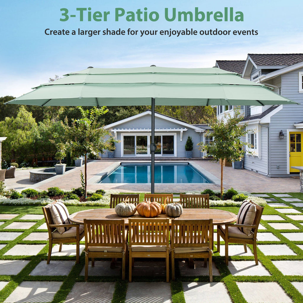 15ft Large Patio Umbrella, 3-Tiers Outdoor Double-Sided Rectangle