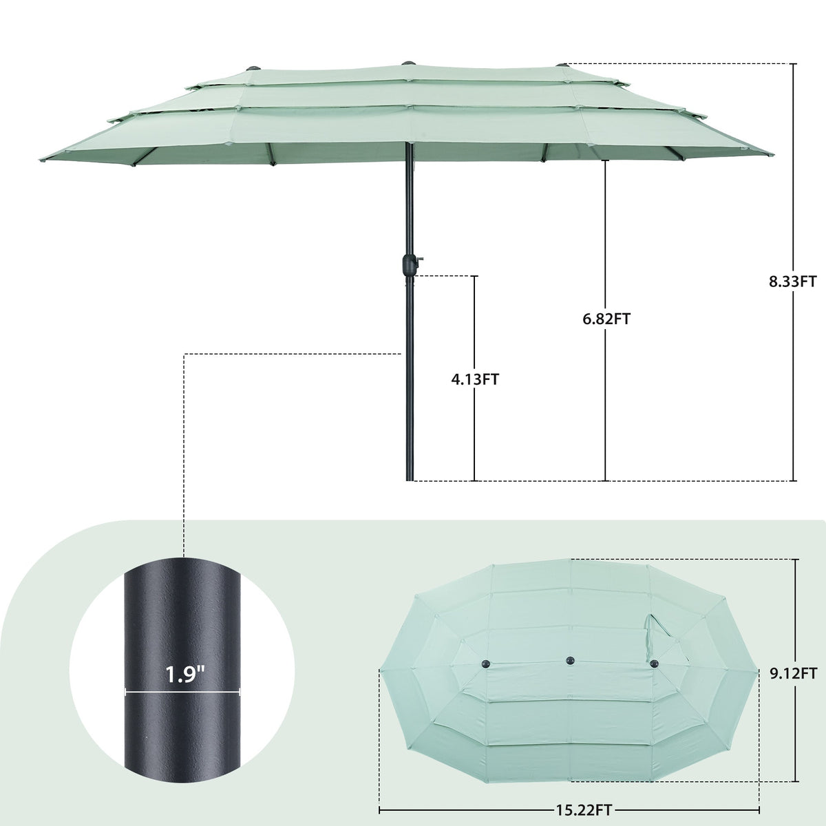 15ft Large Patio Umbrella, 3-Tiers Outdoor Double-Sided Rectangle