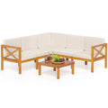 Outdoor 6 Pieces Acacia Wood Patio Sectional Furniture Set-Off White