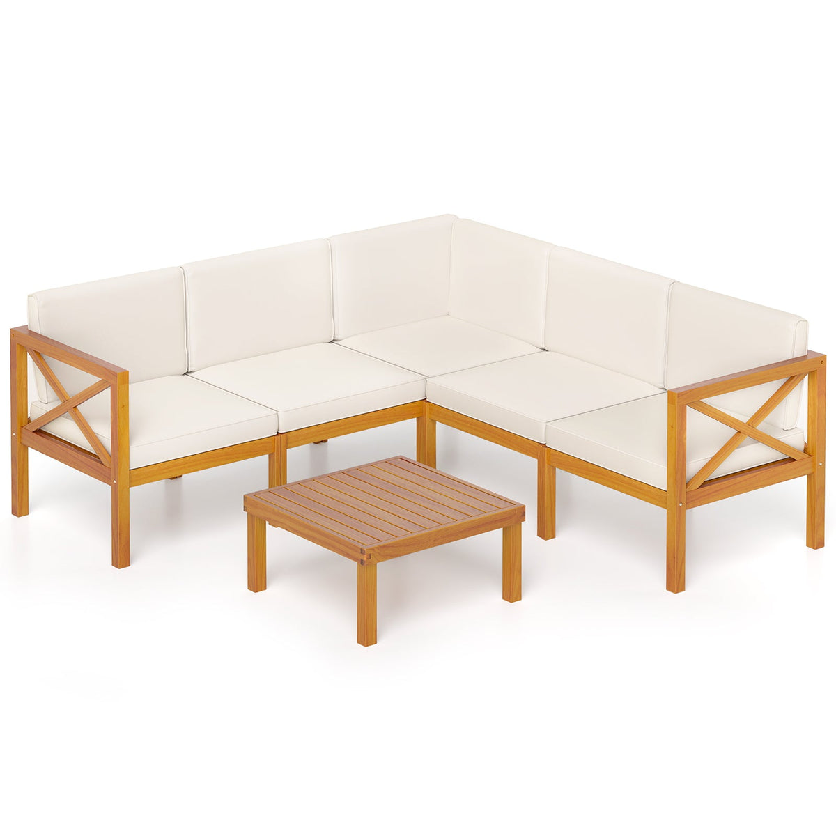 Outdoor 6 Pieces Acacia Wood Patio Sectional Furniture Set-Off White