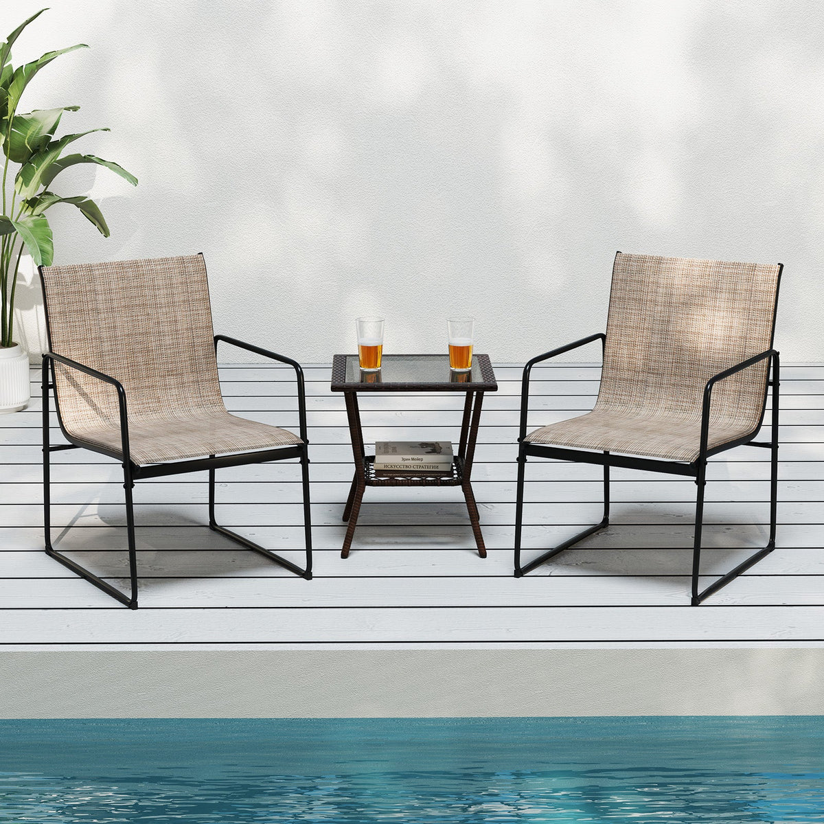 Dining Chairs Set of 2 Patio Chairs with Breathable Seat and Backrest