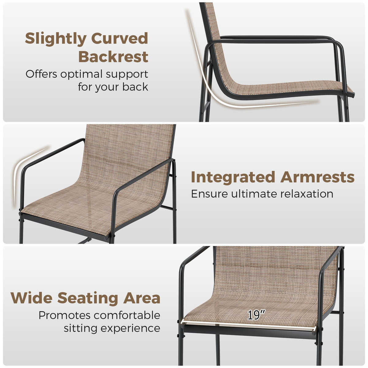 Dining Chairs Set of 4 Patio Chair with Breathable Seat and Backrest