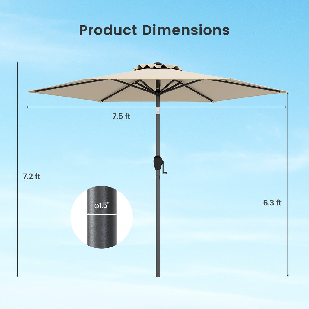 7.5 feet Patio Heavy Duty Market Umbrella with Push Button Tilt