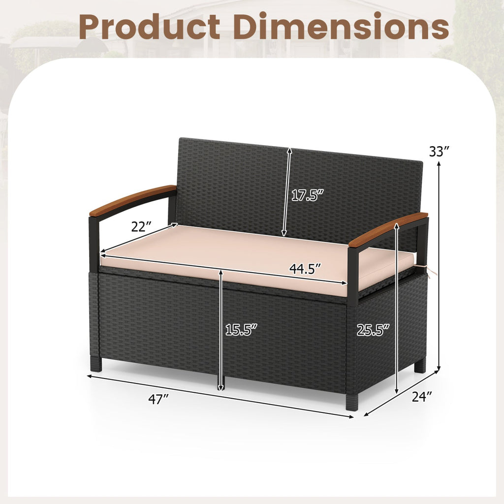 Outdoor Storage Bench Deck Box Patio Furniture with Cushion-White